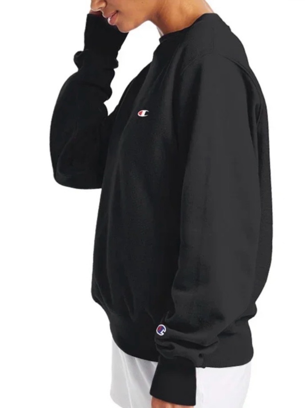 CHAMPION Sweater Black Cropped Crewneck with Logo Sporty Luxury Stylish Fitness - Picture 2 of 9